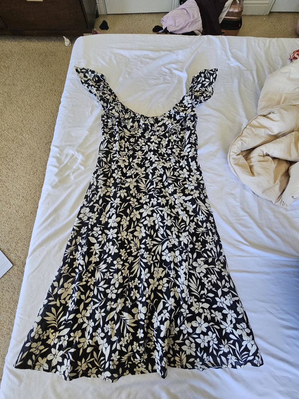 Old Navy Black Midi Dress with White Floral Print